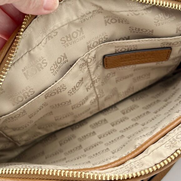 Fulton Cross-Body Bag Michael Kors Acorn Brown Pebbled Leather Large East West - Picture 14 of 16